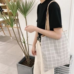 Check Canvas Tote Shoulder Bag